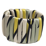 Wide Emilio Pucci Raffia Leather Silk Tubular Bright Yellow, Cream, Black Bracelet