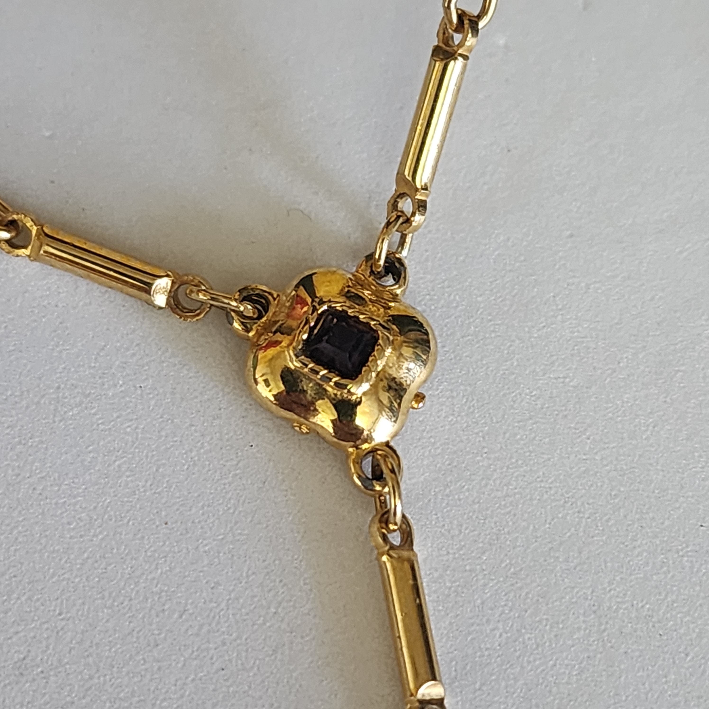 CRAFT Signed Glass Y-Lariat Gold Plated Vintage Necklace