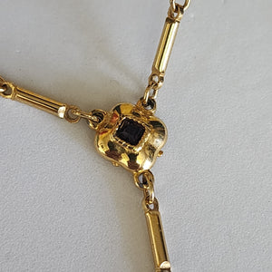 CRAFT Signed Glass Y-Lariat Gold Plated Vintage Necklace