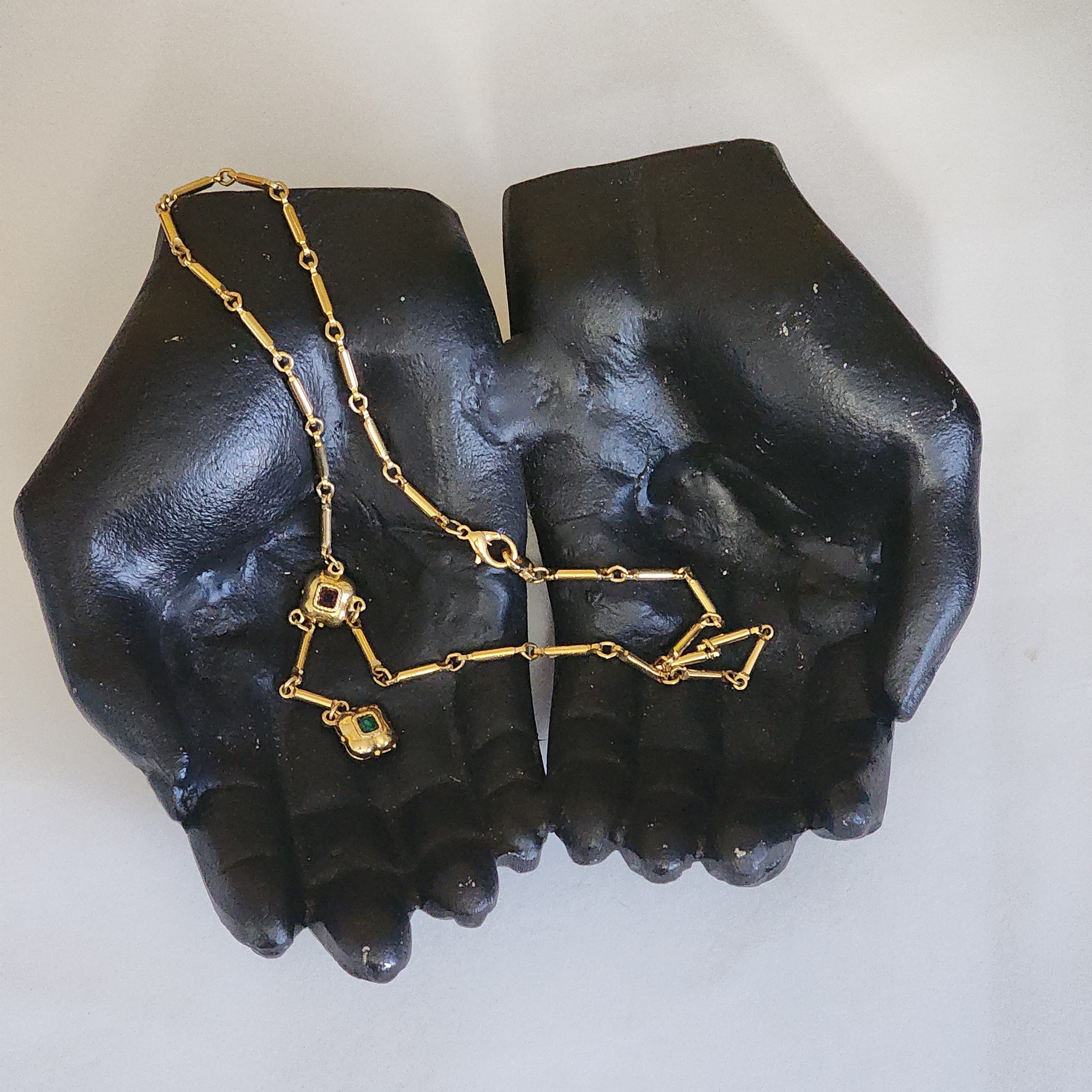 CRAFT Signed Glass Y-Lariat Gold Plated Vintage Necklace
