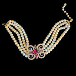 Stunning! Richelieu Faux Pearl Diamante Crystals Moghul Style Gold Plated Choker Vintage Necklace