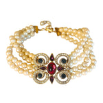 Stunning! Richelieu Faux Pearl Diamante Crystals Moghul Style Gold Plated Choker Vintage Necklace