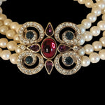 Stunning! Richelieu Faux Pearl Diamante Crystals Moghul Style Gold Plated Choker Vintage Necklace
