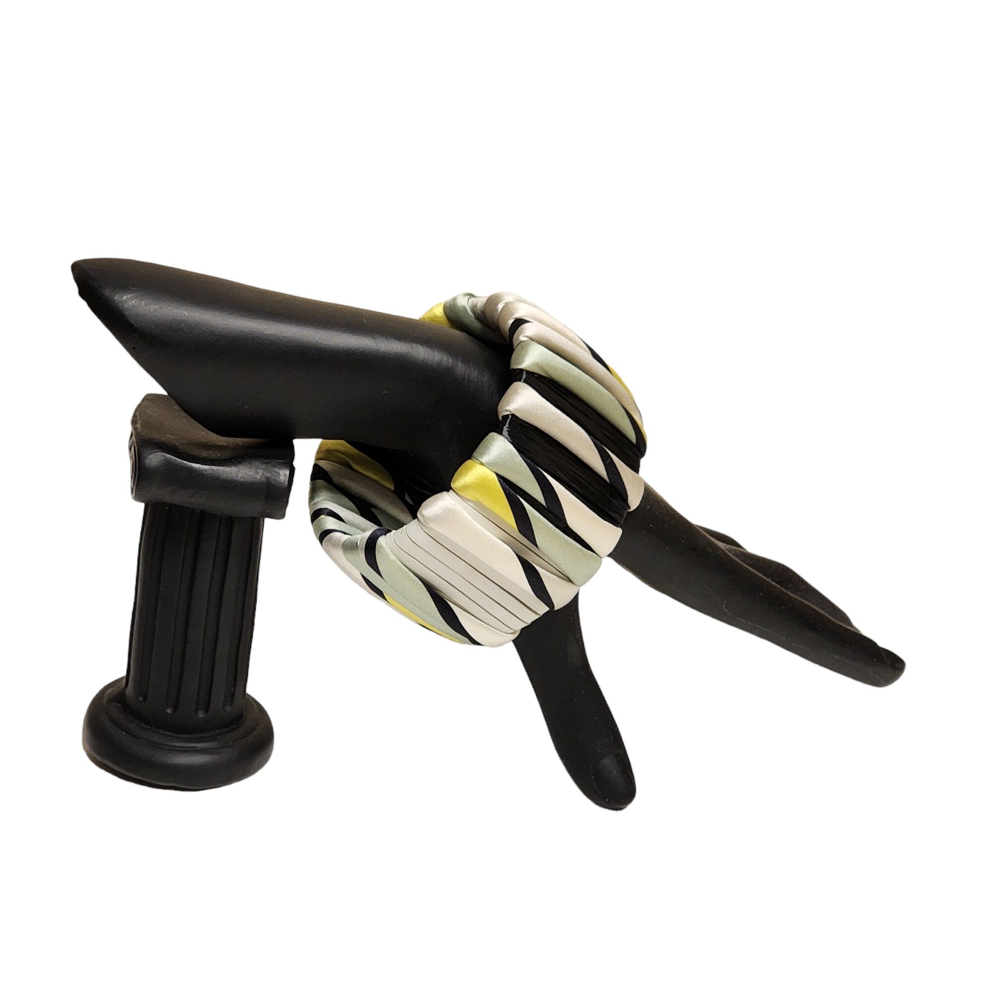 Wide Emilio Pucci Raffia Leather Silk Tubular Bright Yellow, Cream, Black Bracelet