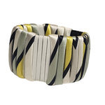 Wide Emilio Pucci Raffia Leather Silk Tubular Bright Yellow, Cream, Black Bracelet