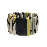 Wide Emilio Pucci Raffia Leather Silk Tubular Bright Yellow, Cream, Black Bracelet