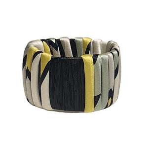 Wide Emilio Pucci Raffia Leather Silk Tubular Bright Yellow, Cream, Black Bracelet