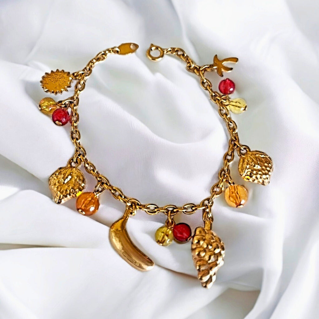 TRIFARI Fruit Salad Gold Plated Vintage Bracelet,  Charm Bracelet