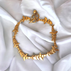 ANNE KLEIN Fish Bones Vintage Necklace Clip-on Earrings Brushed Matt Gold Platted, Couture