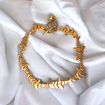 ANNE KLEIN Fish Bones Vintage Necklace Clip-on Earrings Brushed Matt Gold Platted, Couture