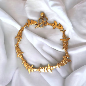 ANNE KLEIN Fish Bones Vintage Necklace Clip-on Earrings Brushed Matt Gold Platted, Couture