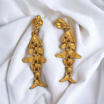 ANNE KLEIN Fish Bones Vintage Necklace Clip-on Earrings Brushed Matt Gold Platted, Couture