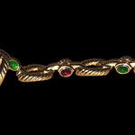 Jeweled Glass Gripoix Cabochons Gold Plated Mogul Cable Link Vintage Bracelet, Runway, Couture