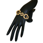 Jeweled Glass Gripoix Cabochons Gold Plated Mogul Cable Link Vintage Bracelet, Runway, Couture