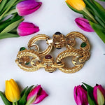 Jeweled Glass Gripoix Cabochons Gold Plated Mogul Cable Link Vintage Bracelet, Runway, Couture