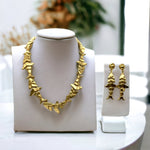 ANNE KLEIN Fish Bones Vintage Necklace Clip-on Earrings Brushed Matt Gold Platted, Couture