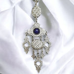 Eyptian Revival Blue Cabochon Silvertone Dangle Vintage Estruscan Necklace