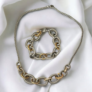 Gorgeous Cable Link Gold and Silver Plated Crystal Necklace and Bracelets