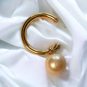 Large Gold Plated Faux Pearl Half-Hoop Dangle Earrings