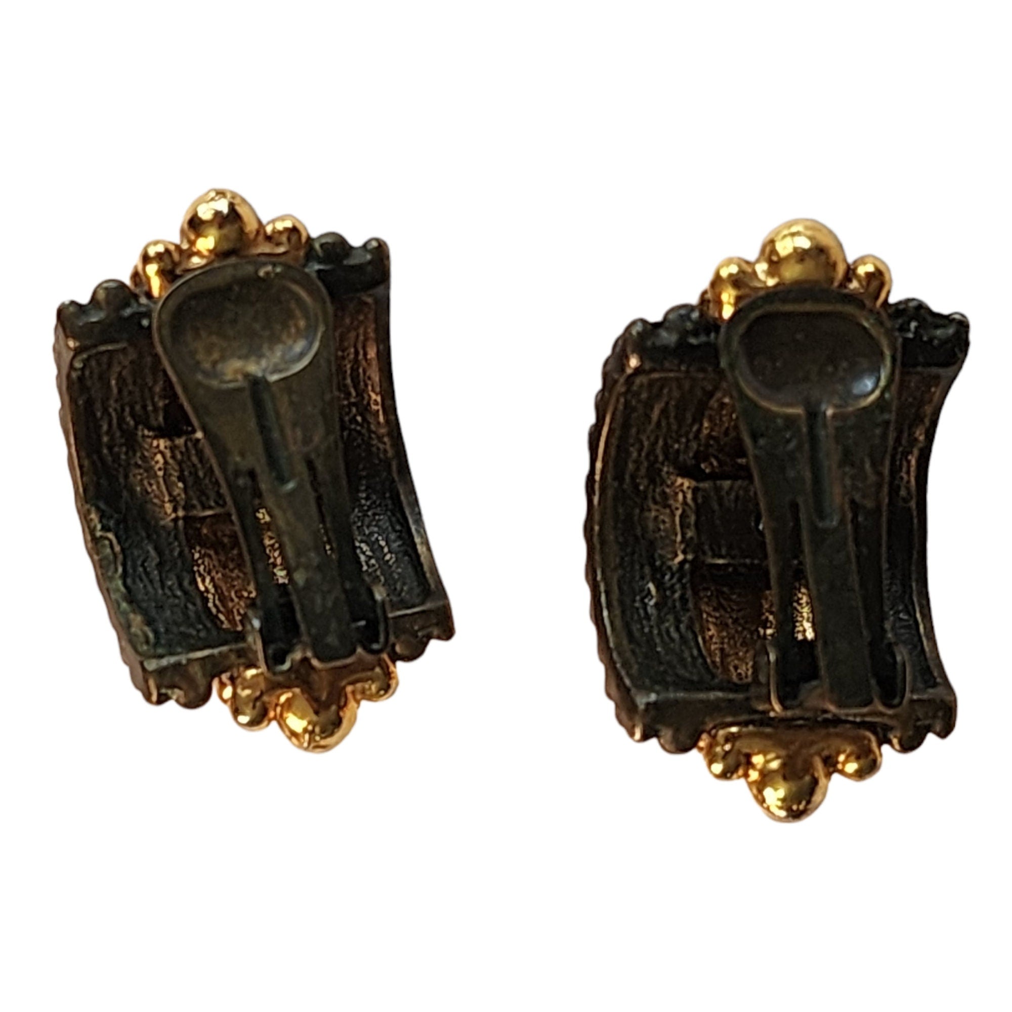 Magnificent Massive Haute Couture Etruscan Heavy Brown Gold Plate Bold Vintage Clip On Earrings