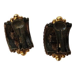 Magnificent Massive Haute Couture Etruscan Heavy Brown Gold Plate Bold Vintage Clip On Earrings