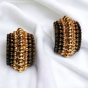 Magnificent Massive Haute Couture Etruscan Heavy Brown Gold Plate Bold Vintage Clip On Earrings