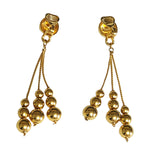 Shoulderduster Snake Chain Linear Triple Tassel Ball Gold Plated Dangle Earrings, Tear Drop Vintage, Domed Clip On Earrings