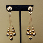 Shoulderduster Snake Chain Linear Triple Tassel Ball Gold Plated Dangle Earrings, Tear Drop Vintage, Domed Clip On Earrings