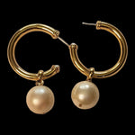 Large Gold Plated Faux Pearl Half-Hoop Dangle Earrings