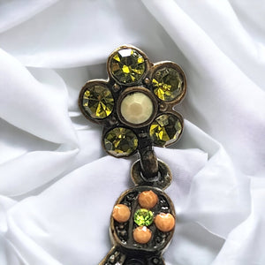 Victorian Style Teardrop Flower Pearls and Swarovski Crystals Bronze Plated Vintage Post Pierced Earrings