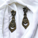 Victorian Style Teardrop Flower Pearls and Swarovski Crystals Bronze Plated Vintage Post Pierced Earrings