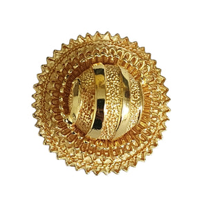 Egyptian Revival Etruscan Domed Disc Gold Plated Statement Vintage Earrings, Ethic Stud Clip On Earrings