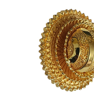Egyptian Revival Etruscan Domed Disc Gold Plated Statement Vintage Earrings, Ethic Stud Clip On Earrings