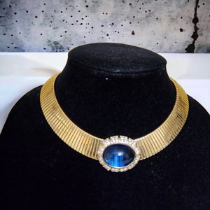 Stunning CINER Blue Diamanté Crystal Omega Necklace, Choker Collar Necklace