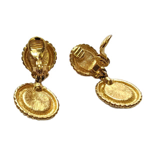 MONET Dangle Dropped Faux Red Coral and White Lucite Gold Plated Etruscan Vintage Clip On Earrings