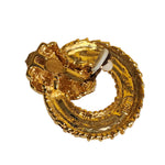 Stunning Large Unsigned CRAFT Crystal Ribbed Gold Plated Byzantine Door Knocker Vintage Clip On Earrings, Statement Diamanté Runway Earrings