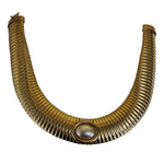 Wide Tubogas Modernist Omega Chunky Collar Choker Necklace Gold Plated Vintage Necklace, Couture Designer Necklace