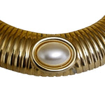 Wide Tubogas Modernist Omega Chunky Collar Choker Necklace Gold Plated Vintage Necklace, Couture Designer Necklace