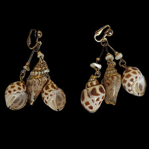 Conch Natural Sea Shell Dangle Drop Vintage Clip On Earrings