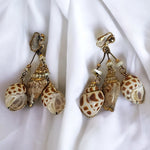 Conch Natural Sea Shell Dangle Drop Vintage Clip On Earrings
