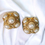Oversized Etruscan Revival Baroque Gold-Plated Clip-on Vintage Earrings, Wedding earrings, statement earrings