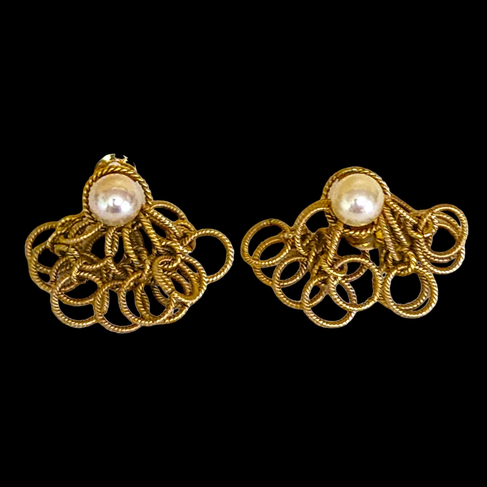 Elegant Chainmail Faux Pearl Gold Plating Vintage Earrings, Versatile Statement Jewelry, Statement Earrings