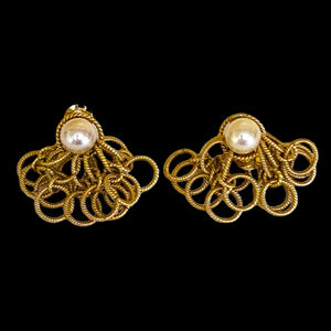 Elegant Chainmail Faux Pearl Gold Plating Vintage Earrings, Versatile Statement Jewelry, Statement Earrings