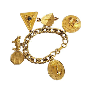 Vintage Love Charm Thick Chunky Gold-Plated Link Bracelet, Statement Bracelet