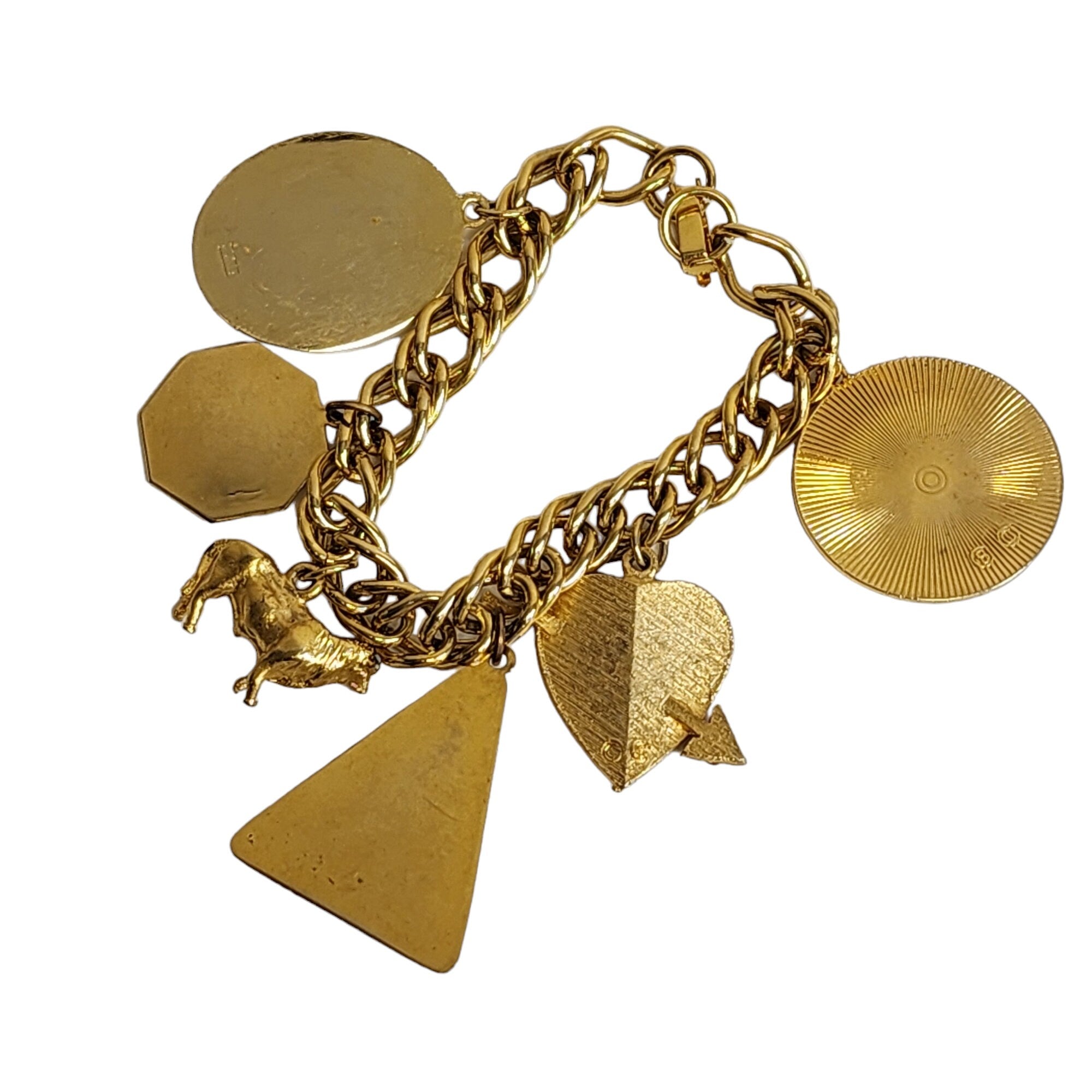 Vintage Love Charm Thick Chunky Gold-Plated Link Bracelet, Statement Bracelet