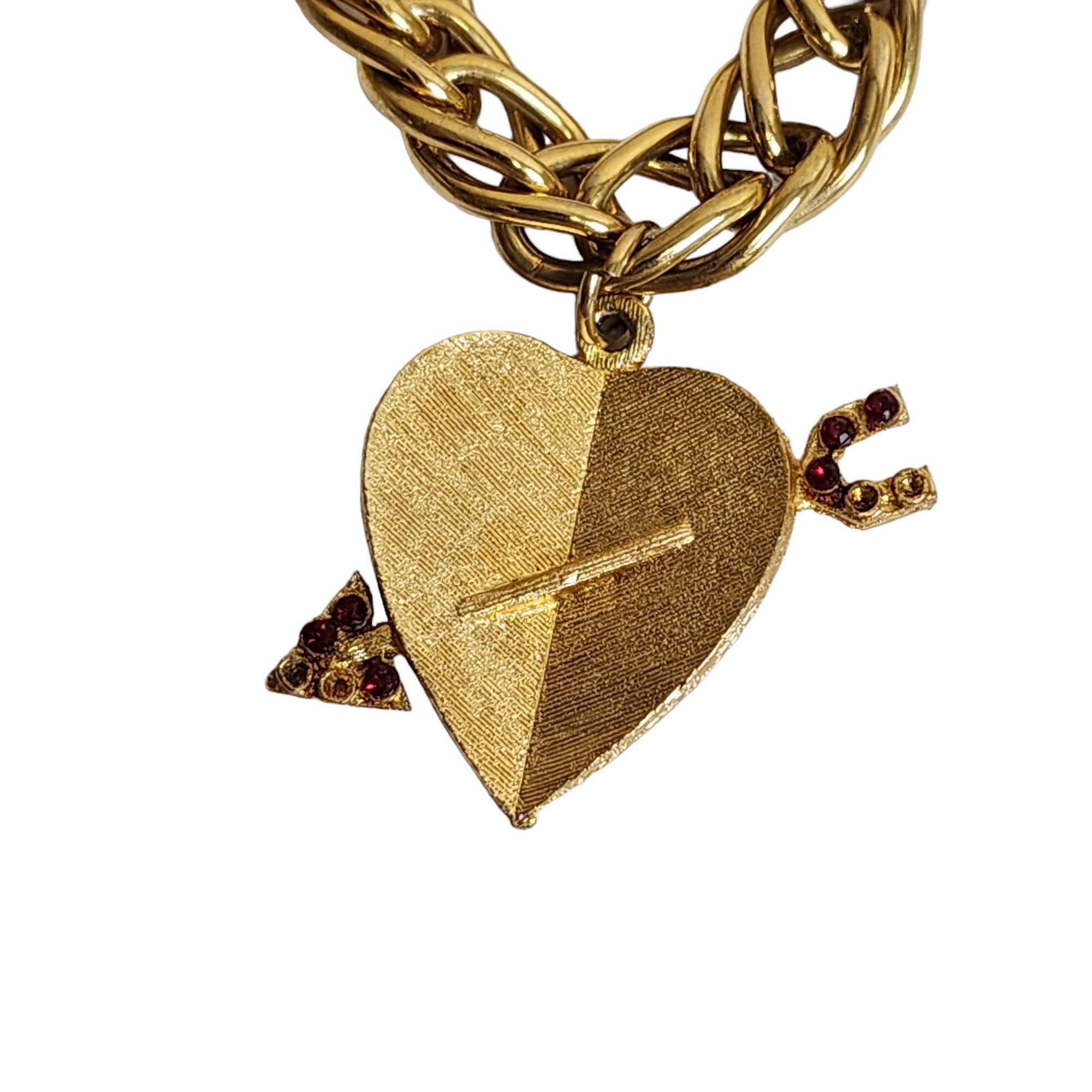 Vintage Love Charm Thick Chunky Gold-Plated Link Bracelet, Statement Bracelet