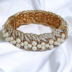Striking Baroque Pearl Gold Plated Rhinestones Diamante Bangle