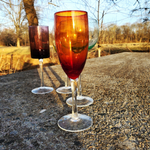 4 Curated Champagne Wine Colored Assorted Mismatch Barware Vintage Glasses