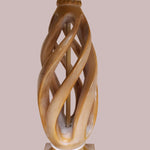 Twisted Carved Open Barley Table Vintage Lamp and Crackle Gold Drum Shade Made By Frederick Copper