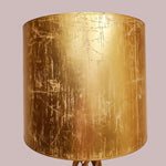 Twisted Carved Open Barley Table Vintage Lamp and Crackle Gold Drum Shade Made By Frederick Copper